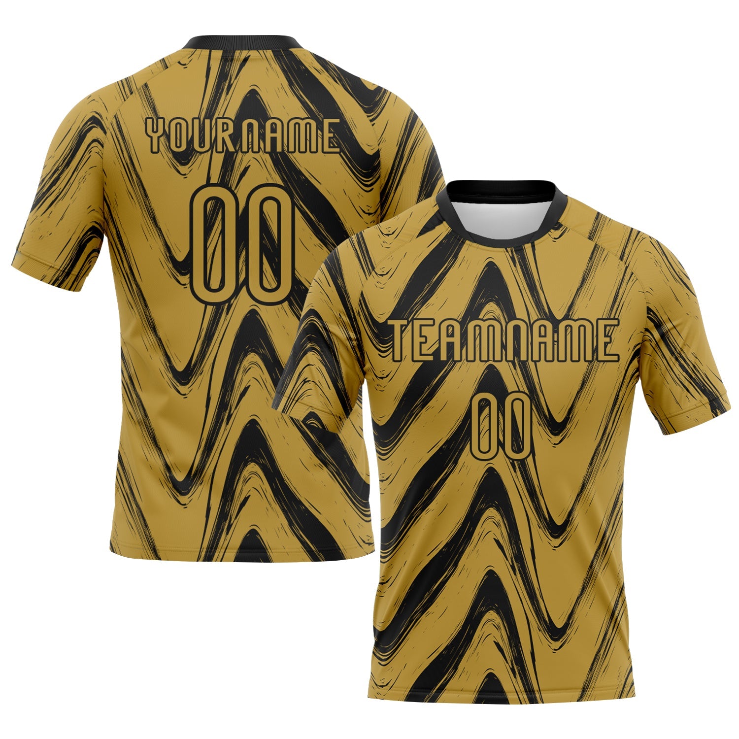 Custom Old Gold Black Fluid Sublimation Volleyball Uniform Jersey - Main View