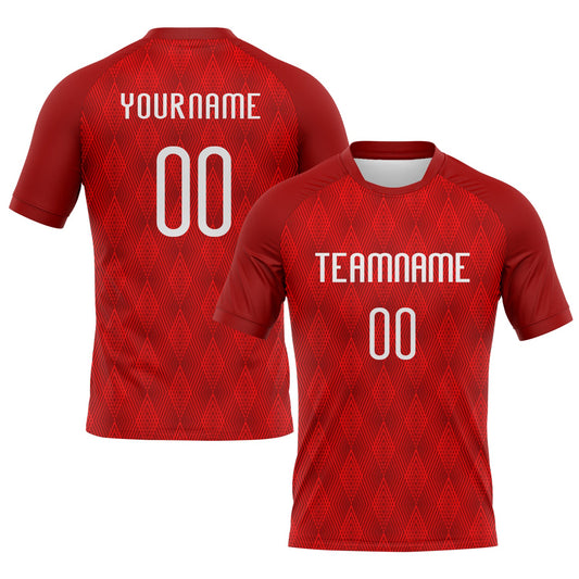 Custom Red White Geometric Shape Sublimation Volleyball Uniform Jersey - Main View
