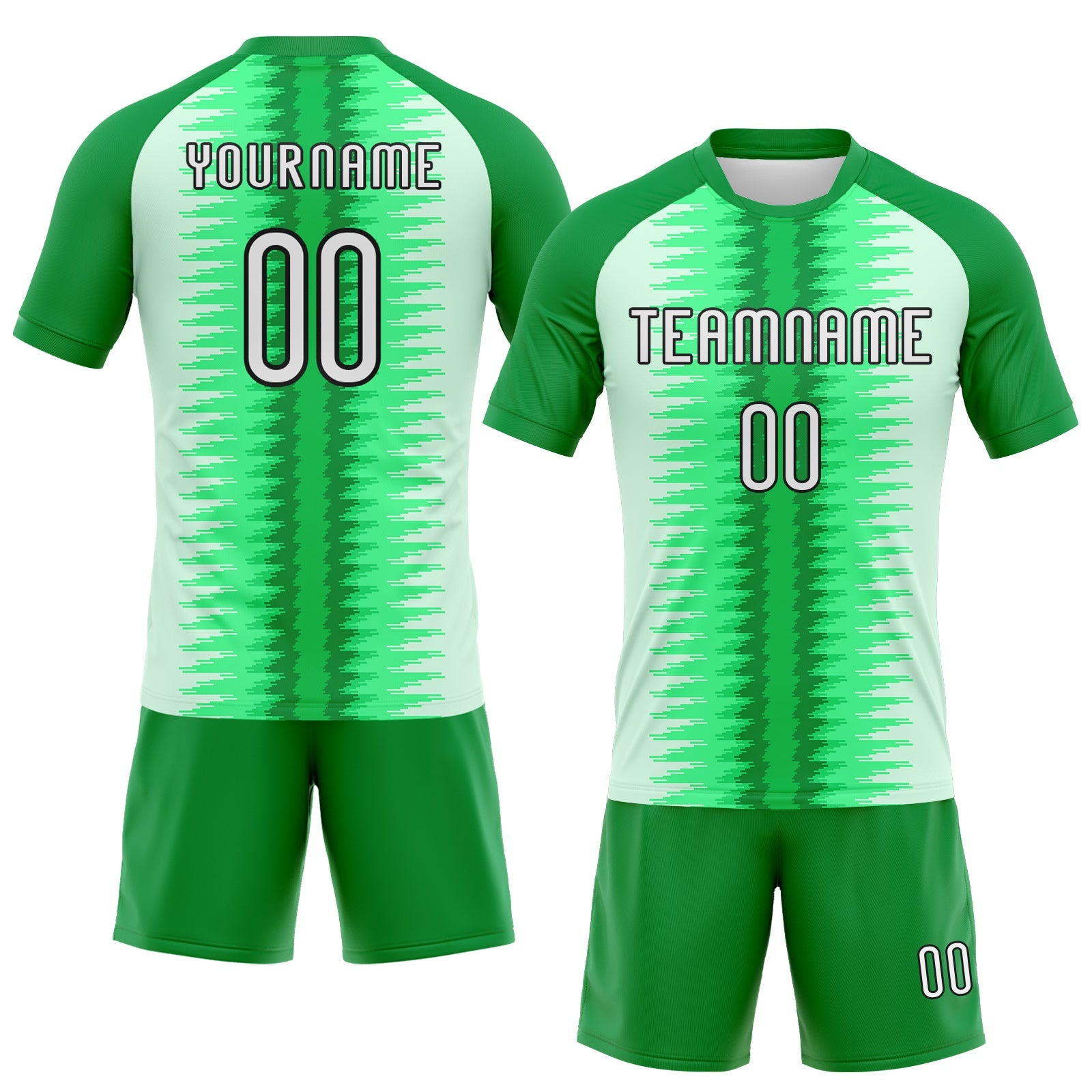 Custom Kelly Green White-Black Abstract Lines Sublimation Volleyball Uniform Jersey view 2