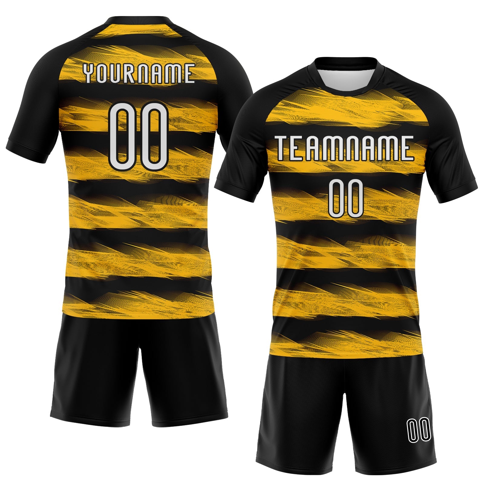 Custom Black White-Yellow Abstract Lines Sublimation Volleyball Uniform Jersey view 2