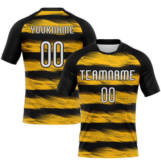 Custom Black White-Yellow Abstract Lines Sublimation Volleyball Uniform Jersey - Main View