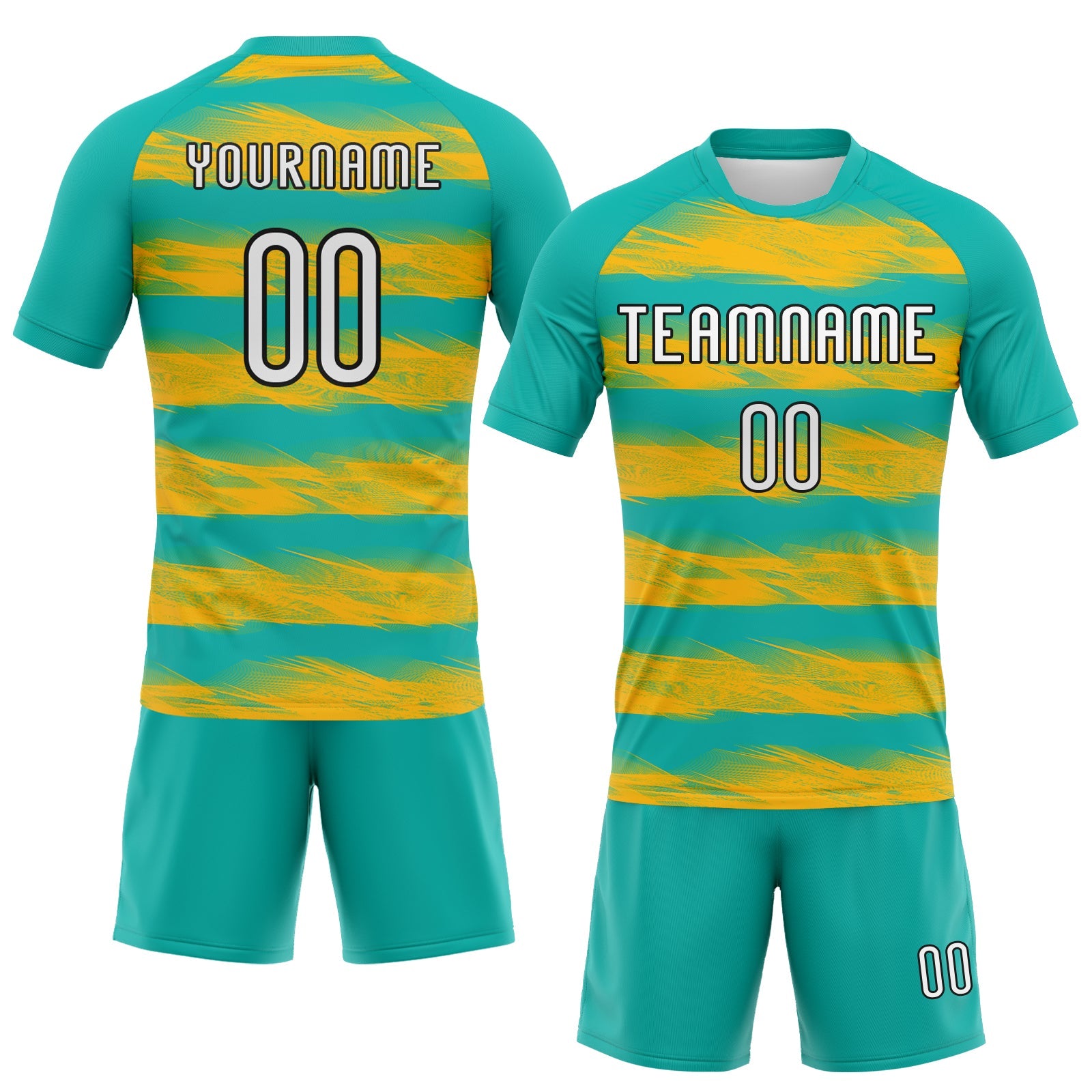 Custom Aqua Yellow-Black Abstract Lines Sublimation Volleyball Uniform Jersey view 2