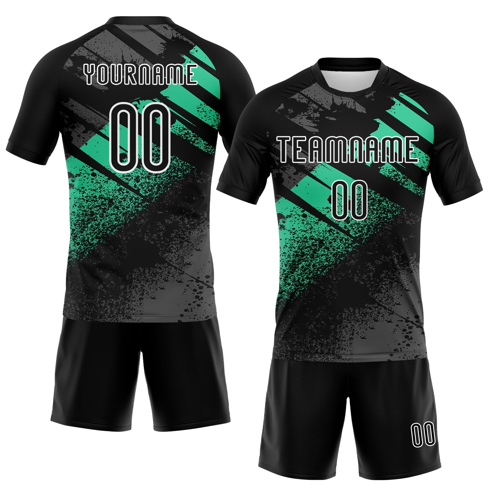 Custom Black Pea Green-White Splash Sublimation Volleyball Uniform Jersey view 2