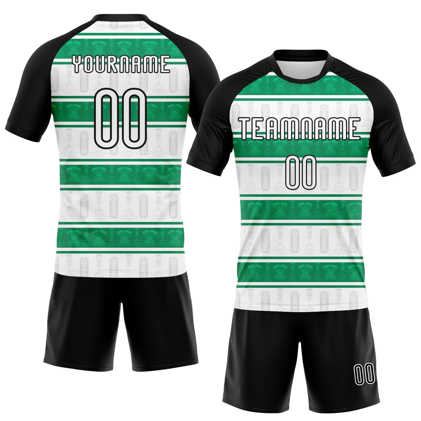 Custom White Black-Kelly Green Abstract Shape Sublimation Volleyball Uniform Jersey view 2