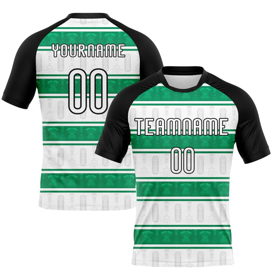 Custom White Black-Kelly Green Abstract Shape Sublimation Volleyball Uniform Jersey - Main View