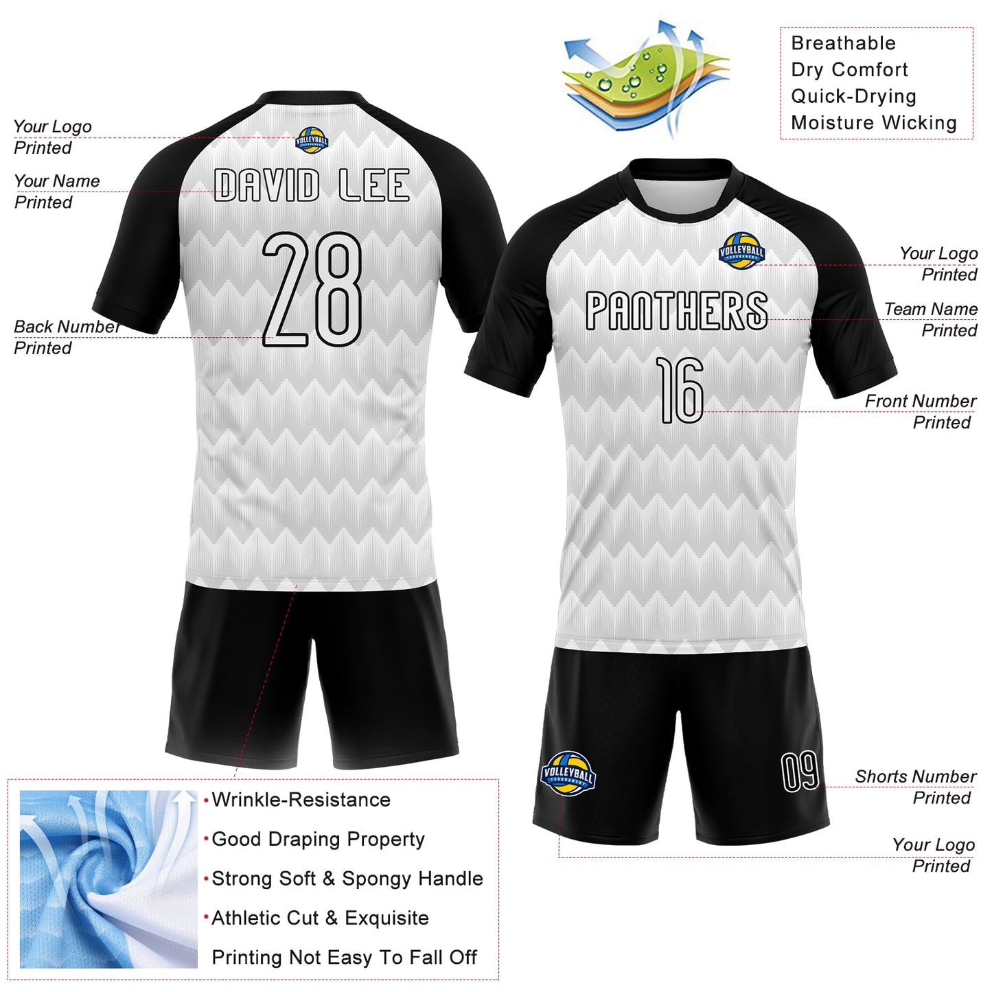 Custom White Black Geometric Shape Sublimation Volleyball Uniform Jersey view 4