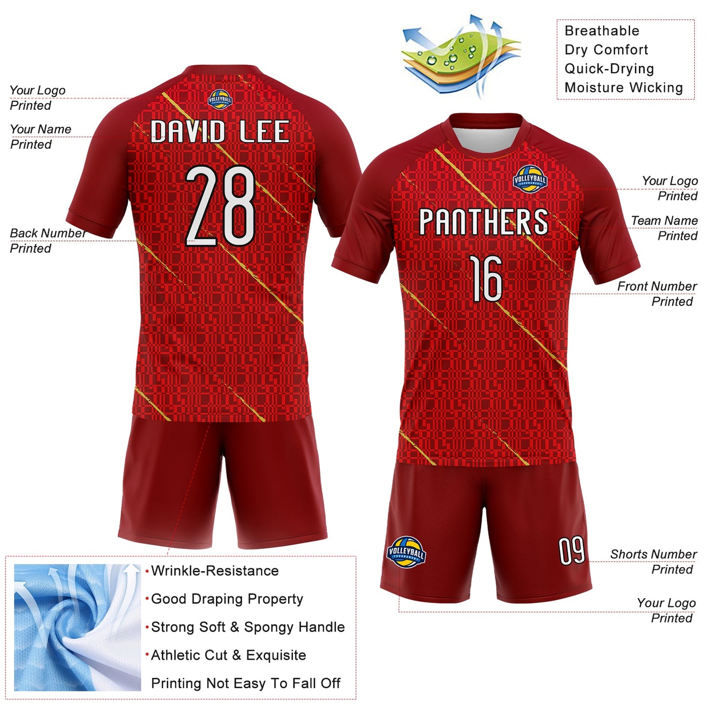 Custom Red White-Black Lines Sublimation Volleyball Uniform Jersey view 4