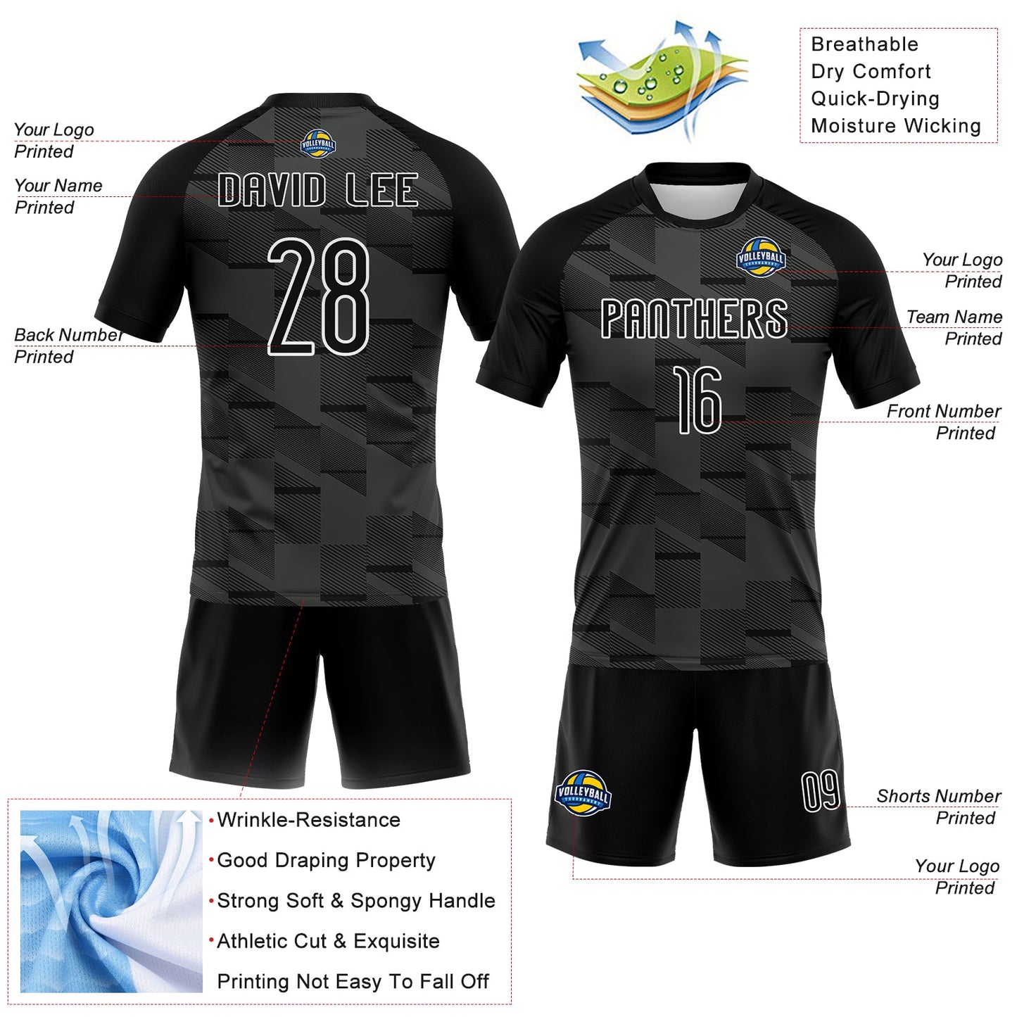 Custom Black White Lines Sublimation Volleyball Uniform Jersey view 4