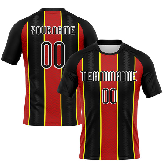 Custom Black Red-Light Yellow Lines Sublimation Volleyball Uniform Jersey - Main View