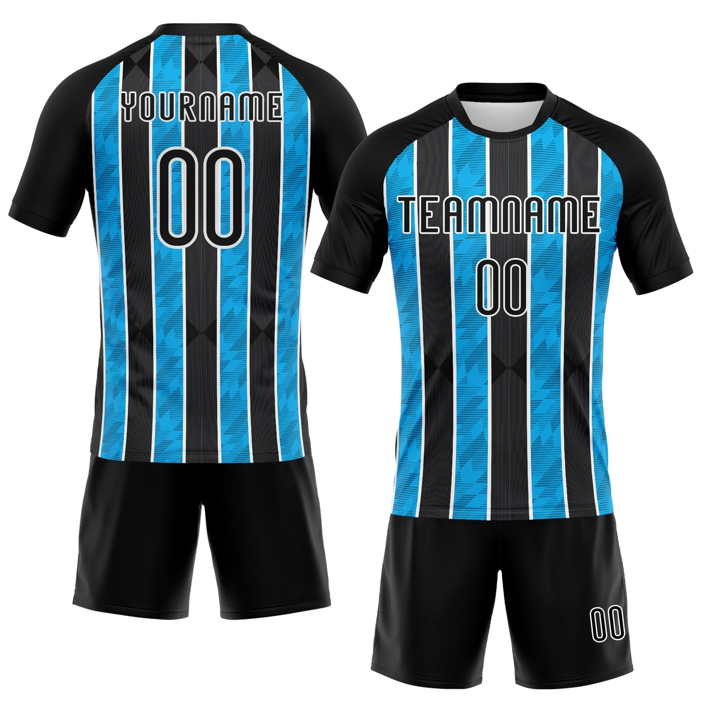 Custom Black Light Blue-White Lines Sublimation Volleyball Uniform Jersey view 2