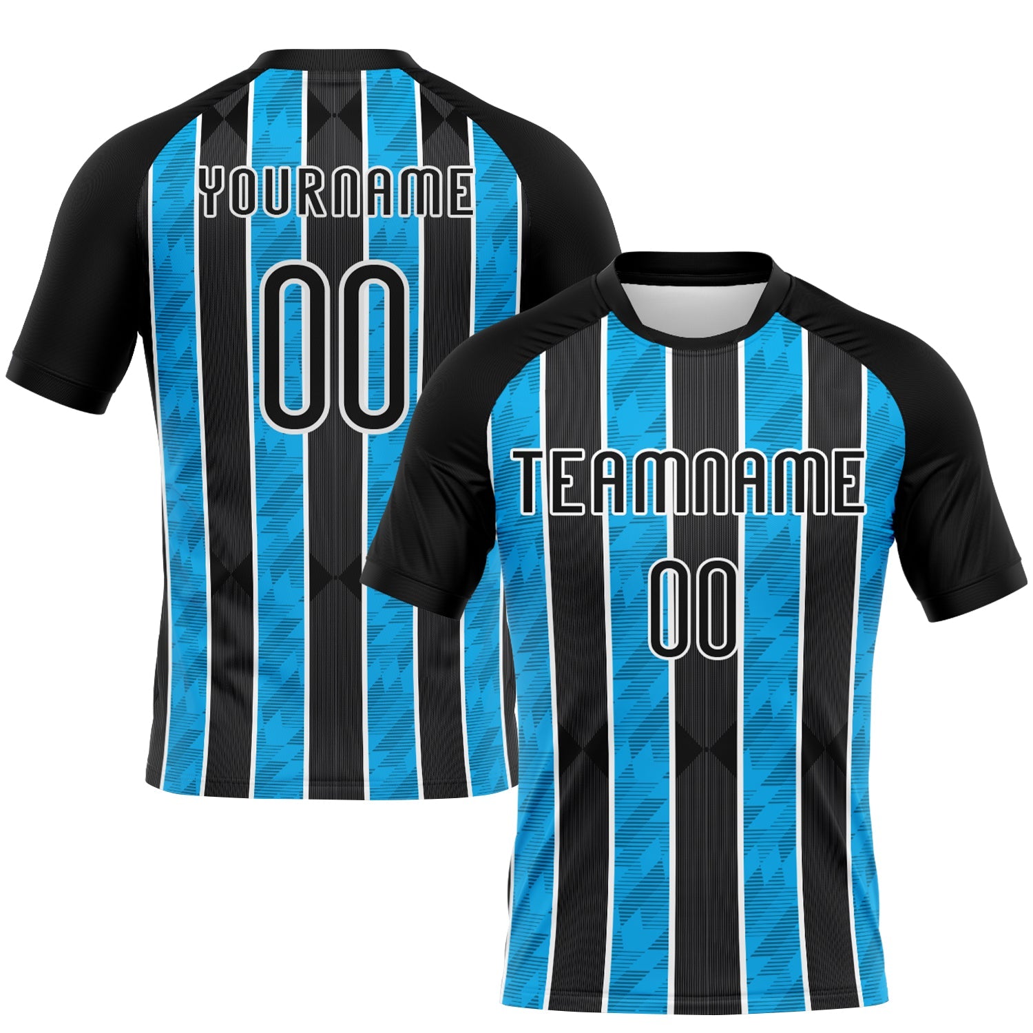 Custom Black Light Blue-White Lines Sublimation Volleyball Uniform Jersey - Main View