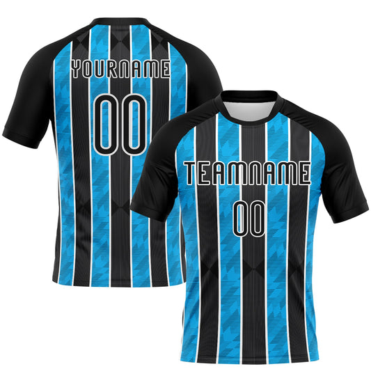 Custom Black Light Blue-White Lines Sublimation Volleyball Uniform Jersey - Main View