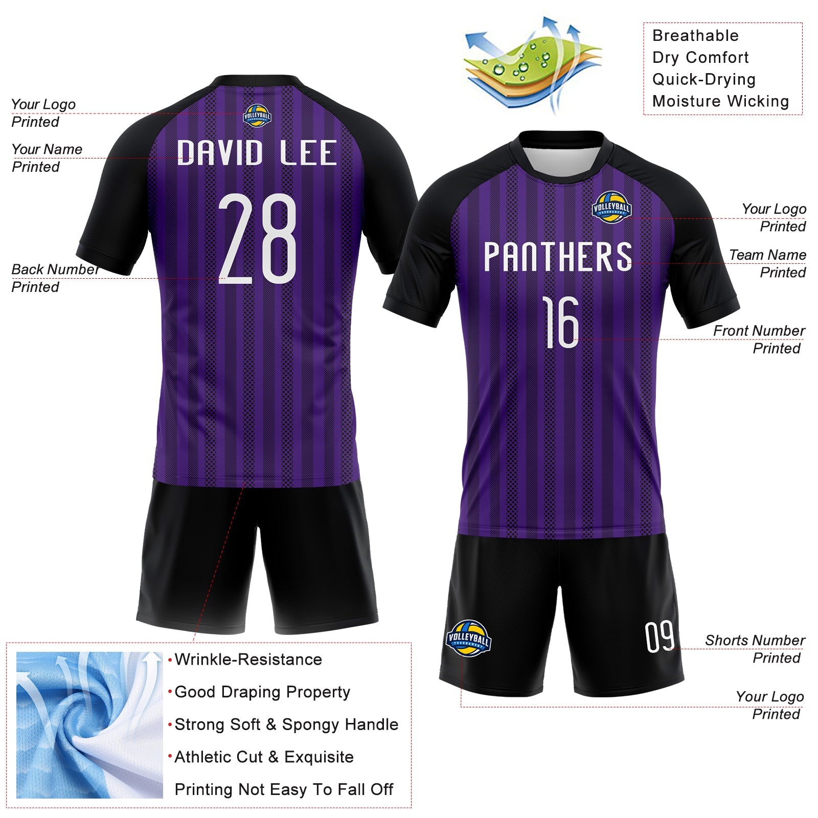 Custom Purple White-Black Lines Sublimation Volleyball Uniform Jersey view 4