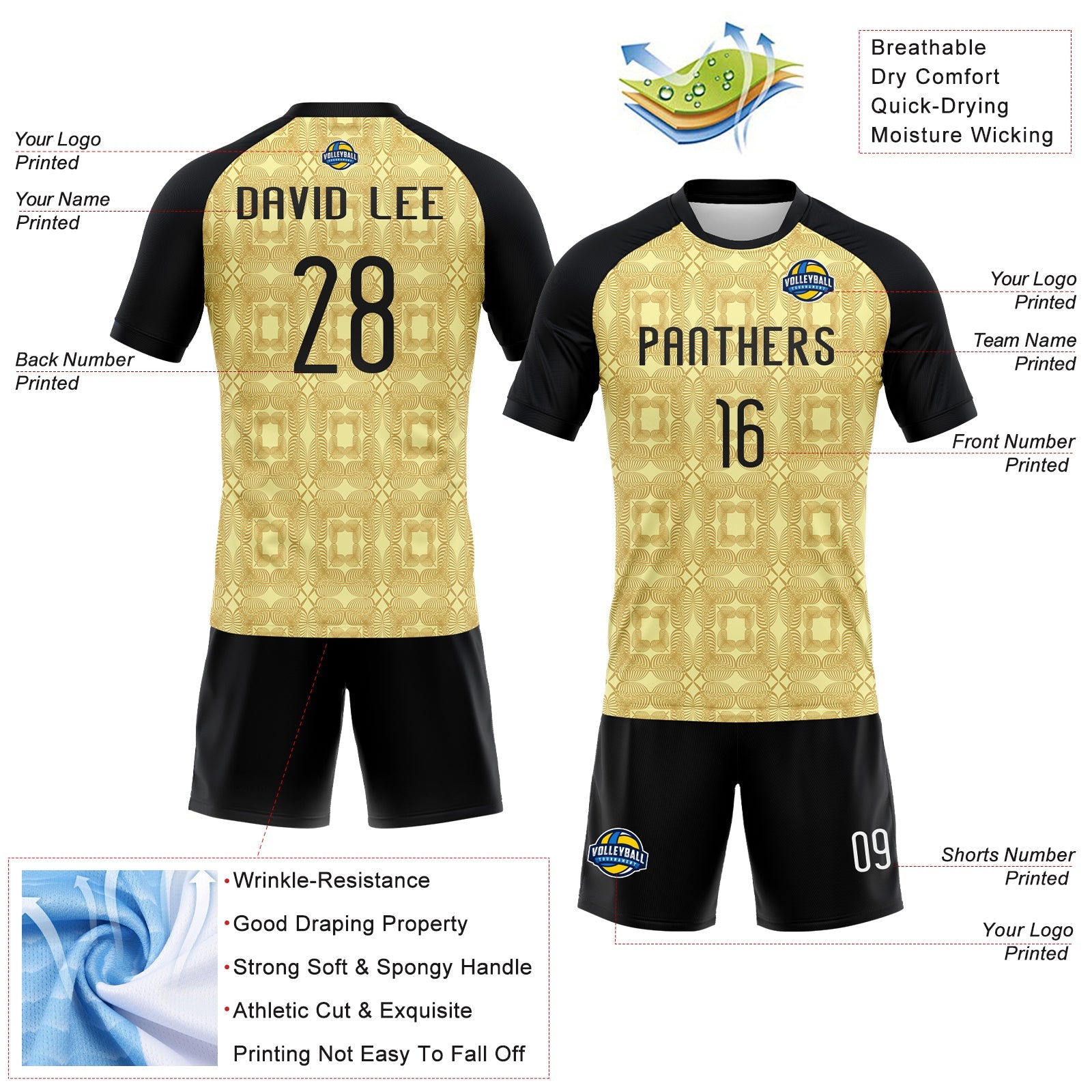 Custom Neon Yellow Black-White Geometric Shape Sublimation Volleyball Uniform Jersey view 4