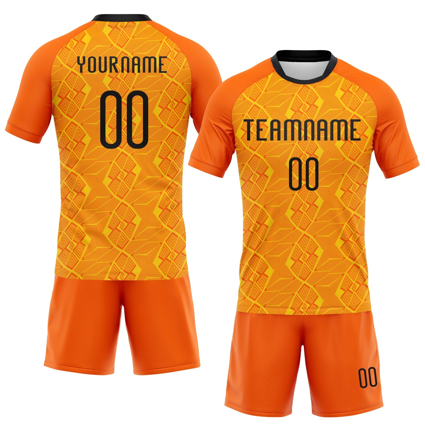 Custom Orange Black-Yellow Geometric Shape Sublimation Volleyball Uniform Jersey view 2