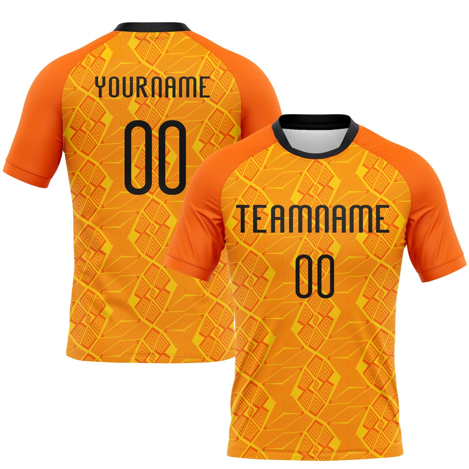 Custom Orange Black-Yellow Geometric Shape Sublimation Volleyball Uniform Jersey - Main View