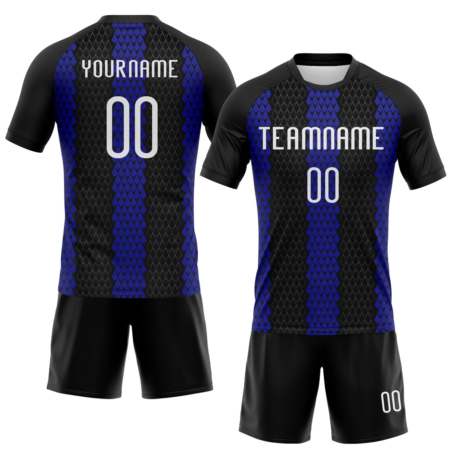 Custom Black White-Royal Geometric Shape Sublimation Volleyball Uniform Jersey view 2