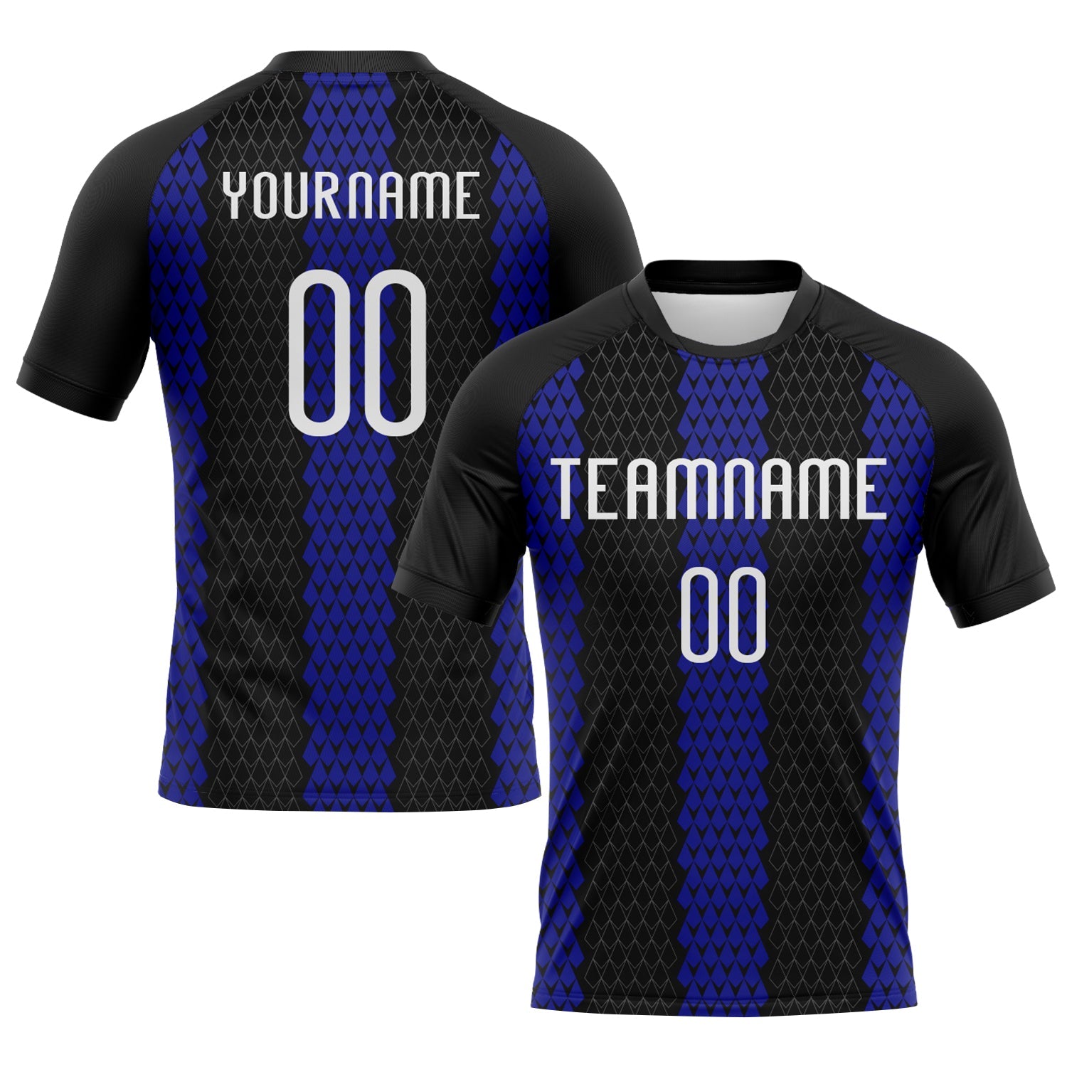 Custom Black White-Royal Geometric Shape Sublimation Volleyball Uniform Jersey - Main View