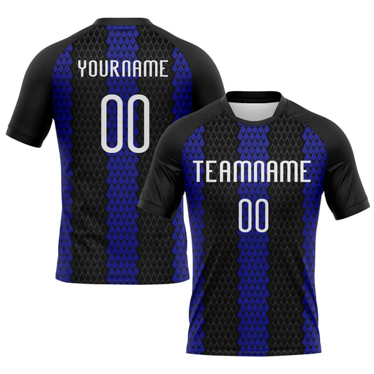 Custom Black White-Royal Geometric Shape Sublimation Volleyball Uniform Jersey - Main View