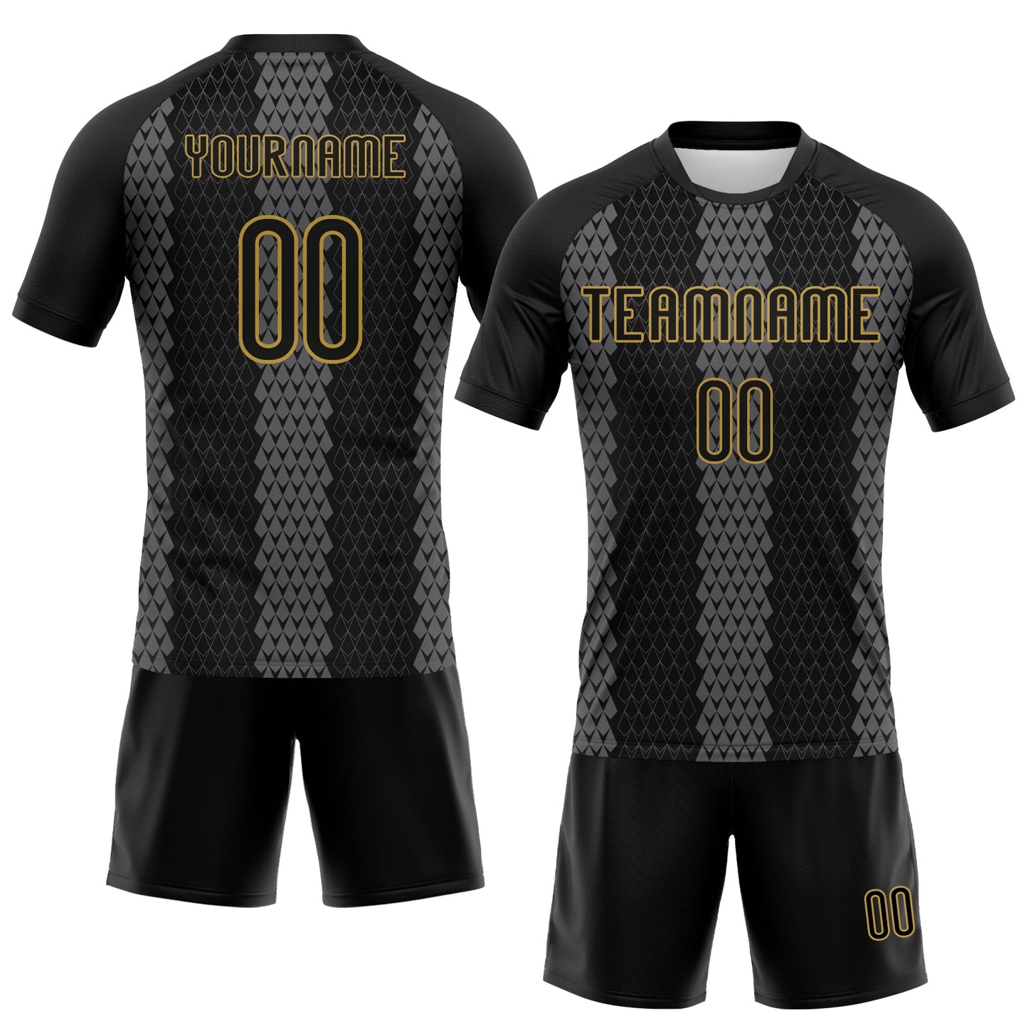 Custom Black Gray-Old Gold Geometric Shape Sublimation Volleyball Uniform Jersey view 2