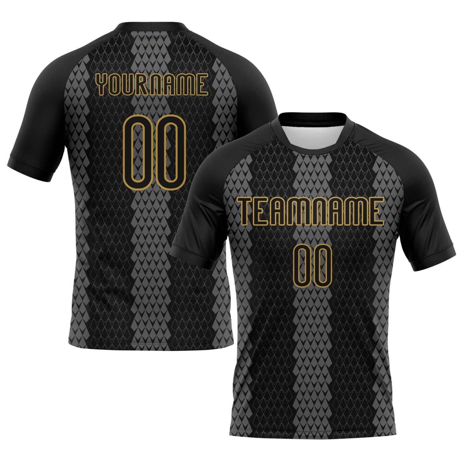 Custom Black Gray-Old Gold Geometric Shape Sublimation Volleyball Uniform Jersey - Main View