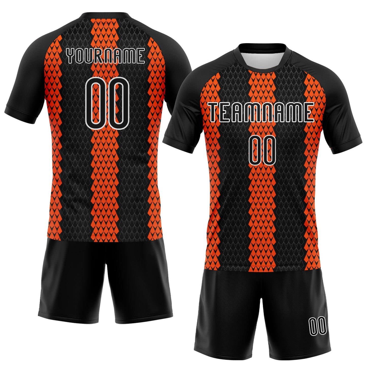 Custom Black Orange-White Geometric Shape Sublimation Volleyball Uniform Jersey view 2