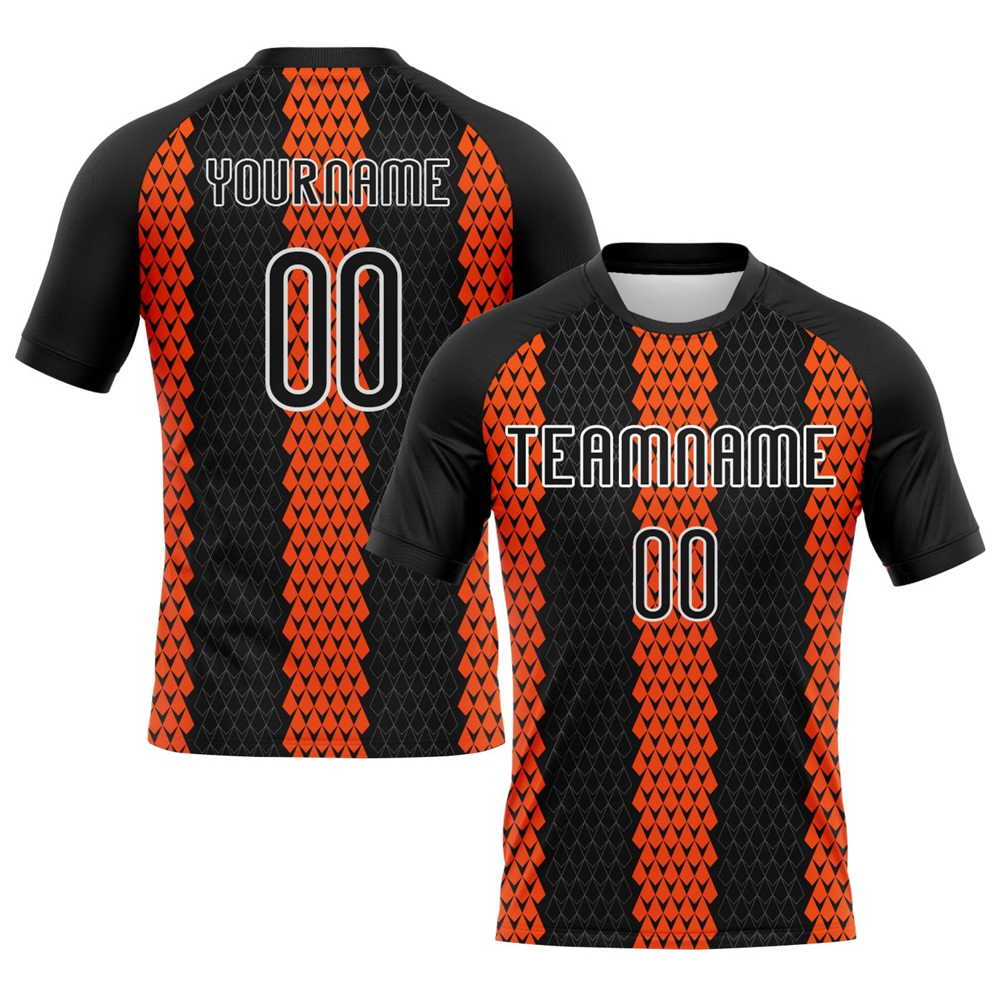 Custom Black Orange-White Geometric Shape Sublimation Volleyball Uniform Jersey - Main View