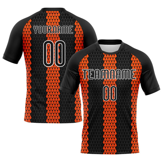 Custom Black Orange-White Geometric Shape Sublimation Volleyball Uniform Jersey - Main View