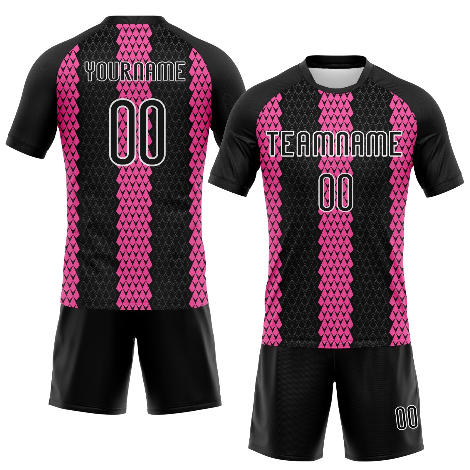 Custom Black Pink-White Geometric Shape Sublimation Volleyball Uniform Jersey view 2