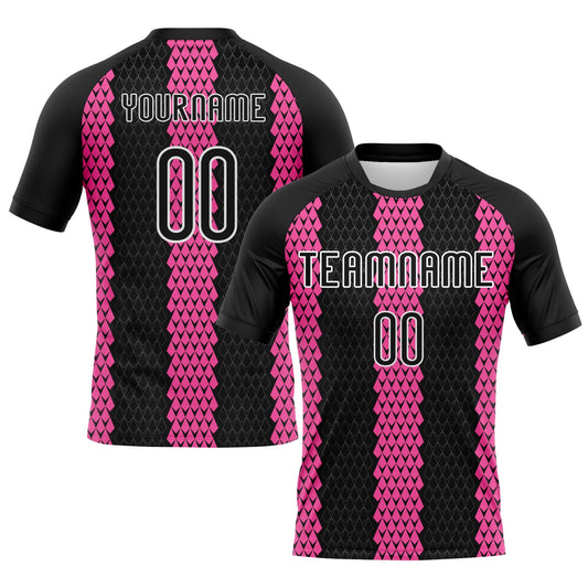 Custom Black Pink-White Geometric Shape Sublimation Volleyball Uniform Jersey - Main View