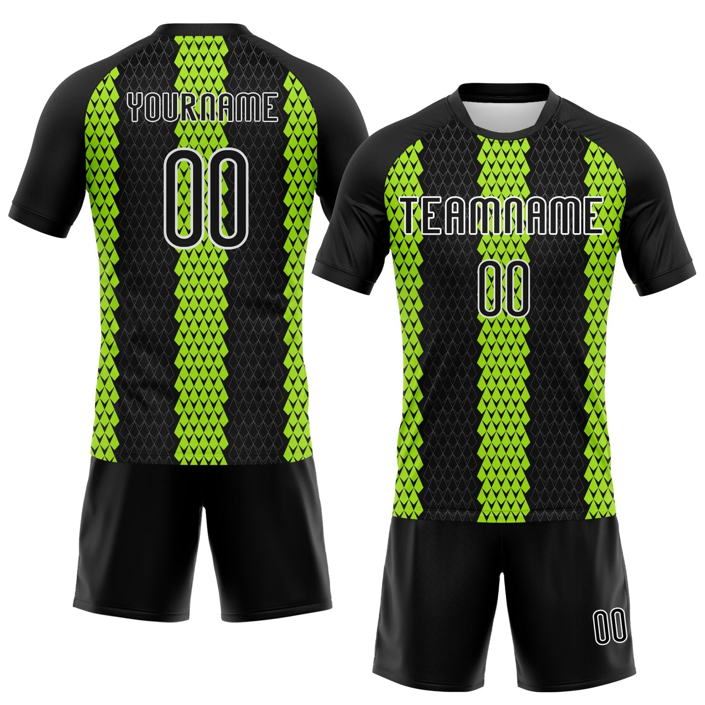 Custom Black Neon Green-White Geometric Shape Sublimation Volleyball Uniform Jersey view 2