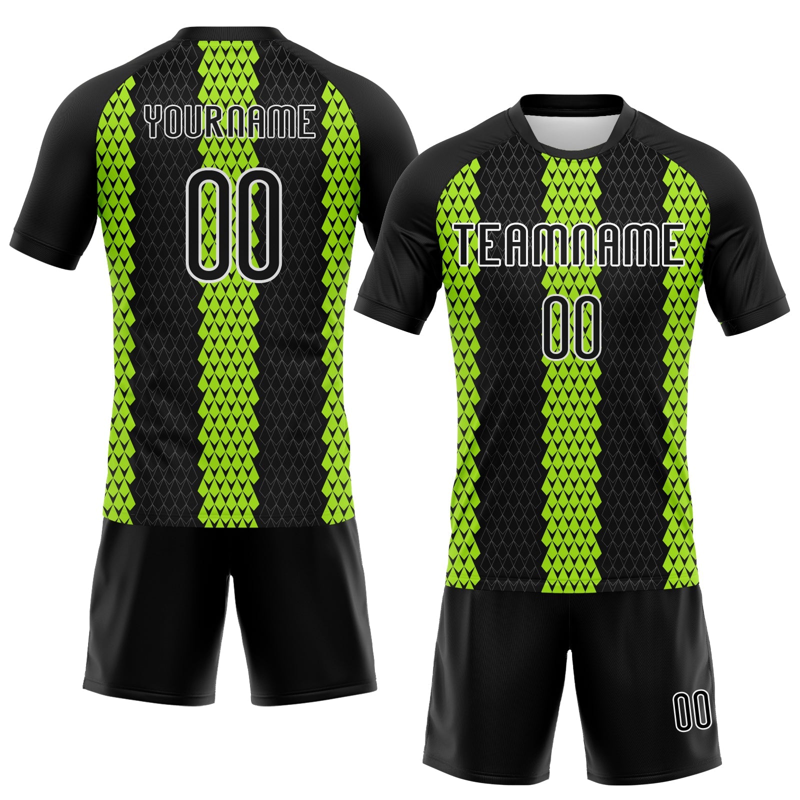 Custom Black Neon Green-White Geometric Shape Sublimation Volleyball Uniform Jersey view 2