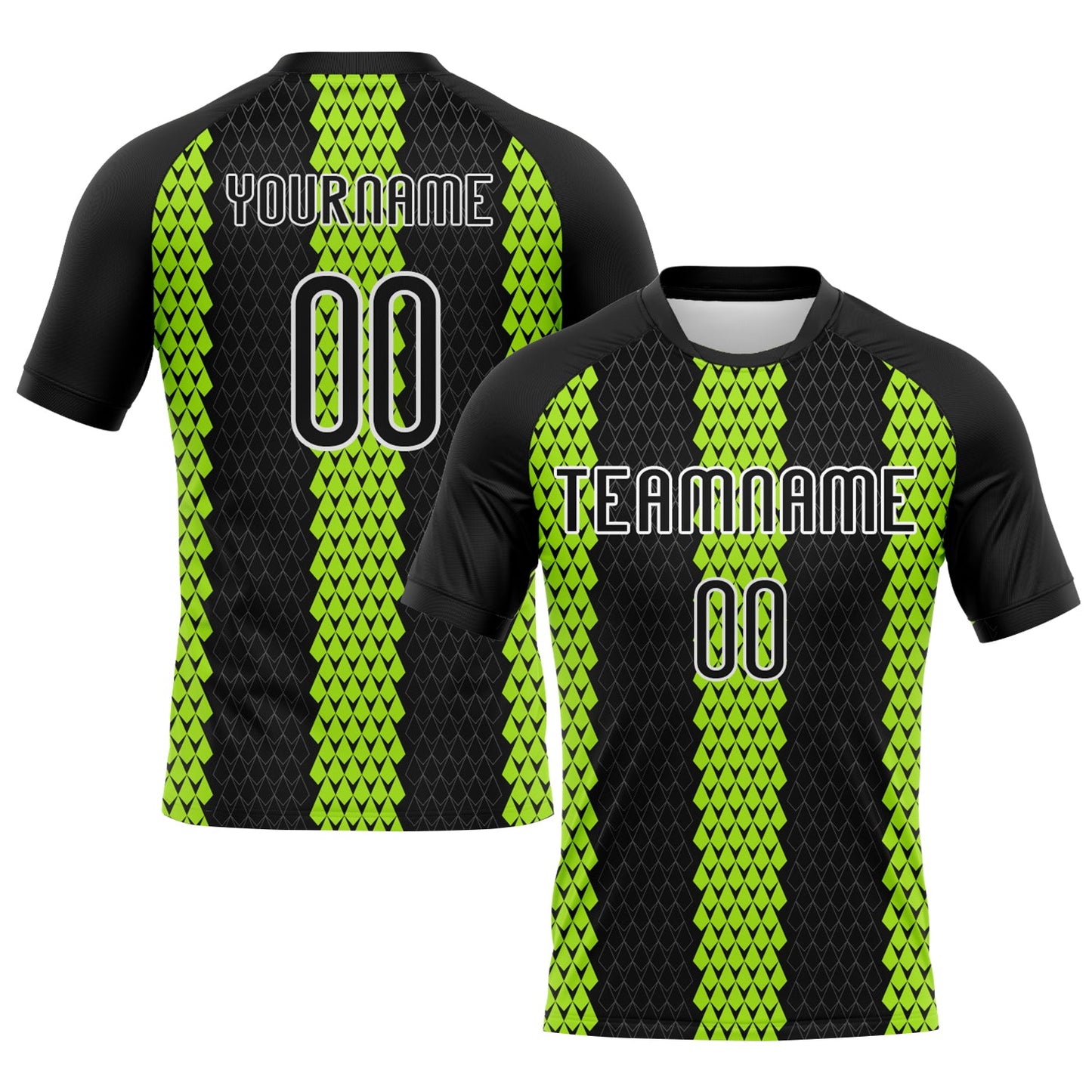 Custom Black Neon Green-White Geometric Shape Sublimation Volleyball Uniform Jersey - Main View
