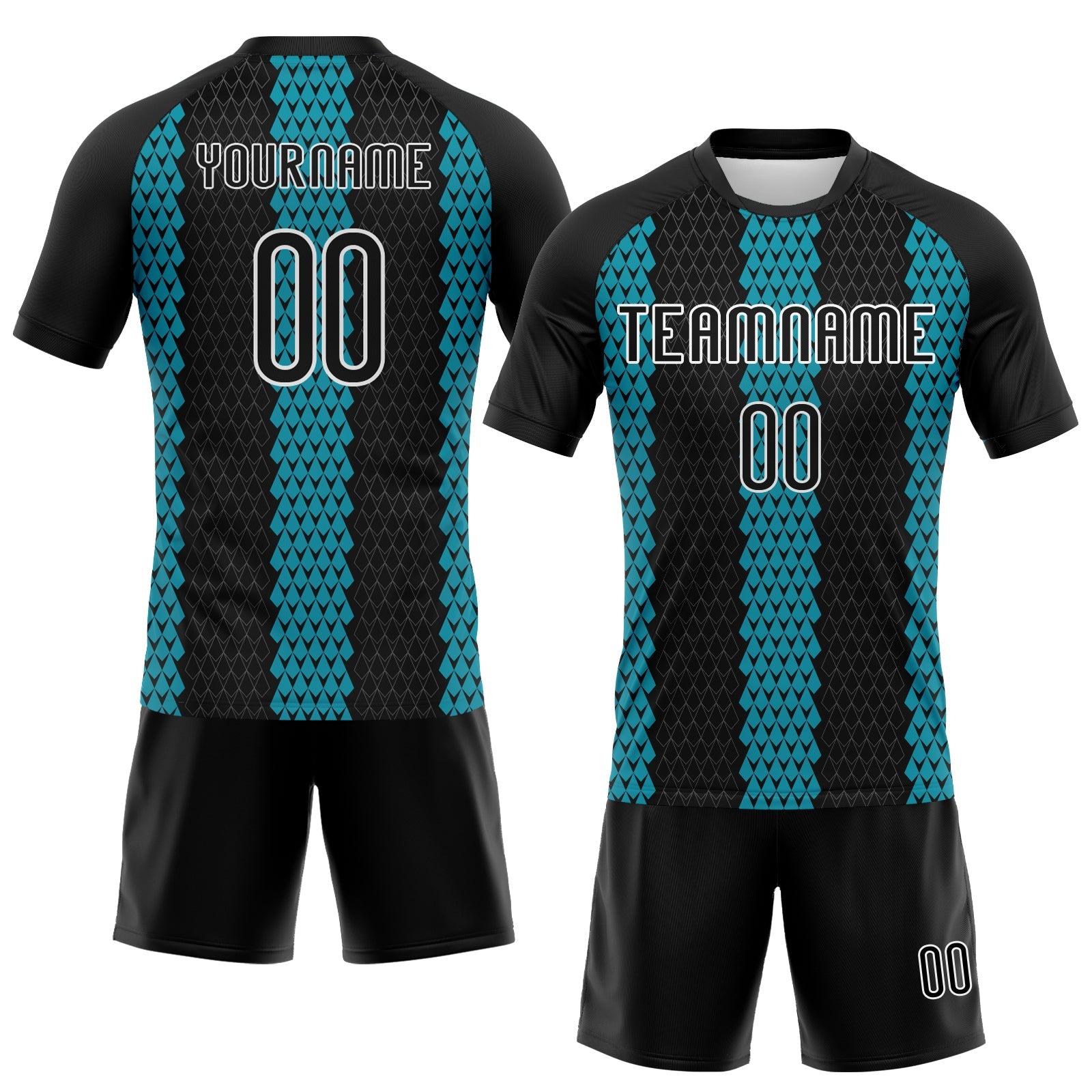 Custom Black Teal-White Geometric Shape Sublimation Volleyball Uniform Jersey view 2