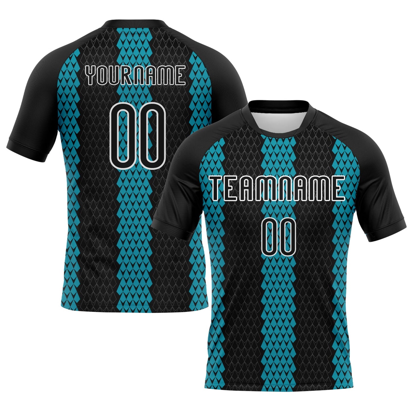Custom Black Teal-White Geometric Shape Sublimation Volleyball Uniform Jersey - Main View
