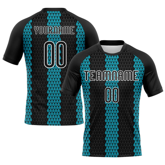 Custom Black Teal-White Geometric Shape Sublimation Volleyball Uniform Jersey - Main View