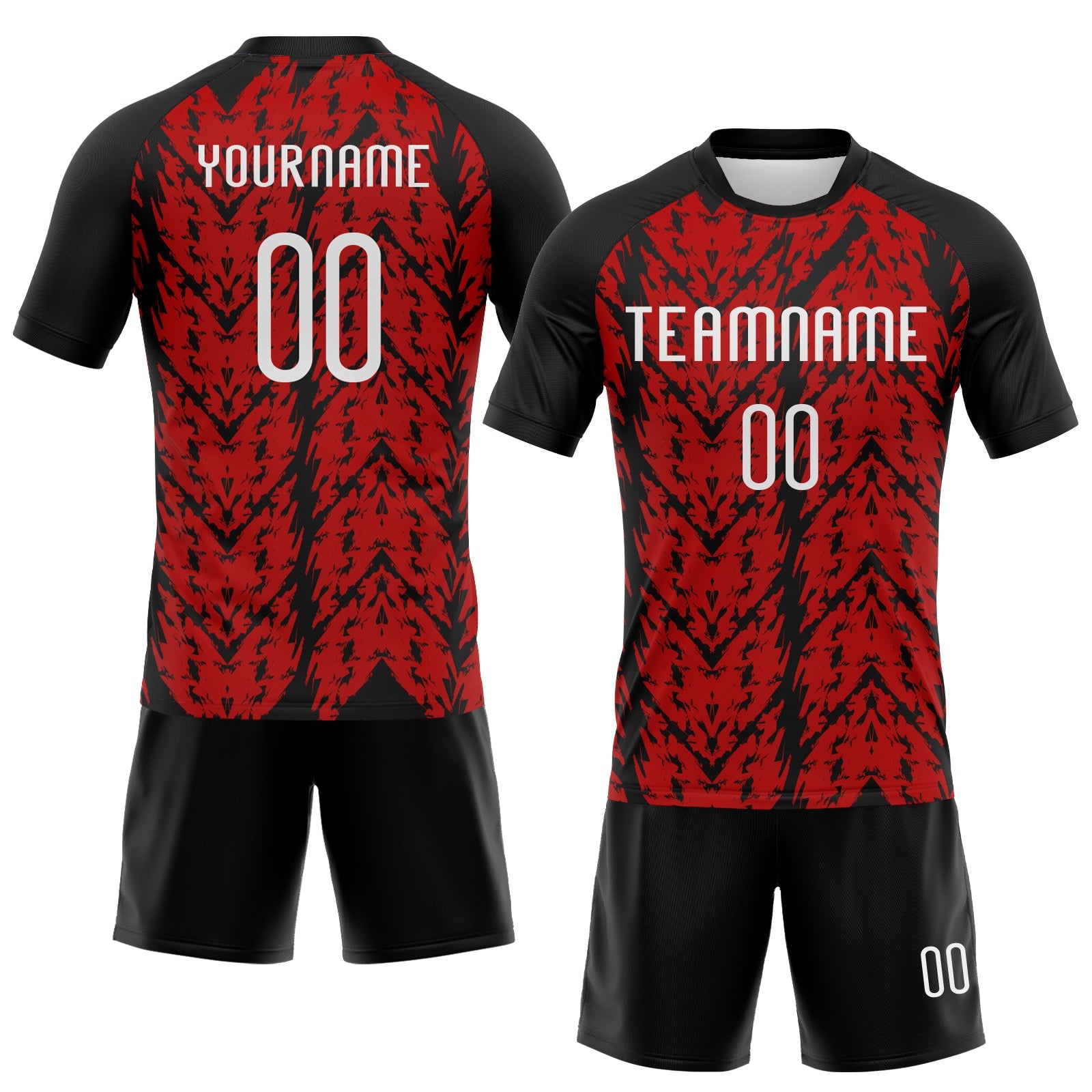 Custom Red White-Black Abstract Shape Sublimation Volleyball Uniform Jersey view 2