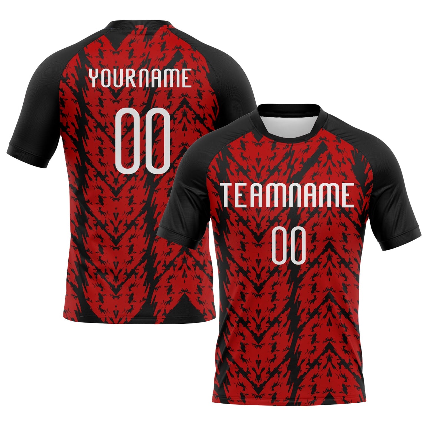 Custom Red White-Black Abstract Shape Sublimation Volleyball Uniform Jersey - Main View