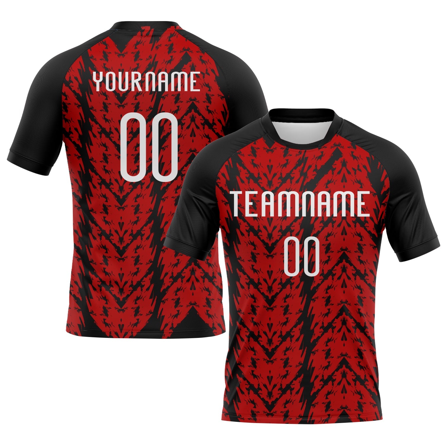Custom Red White-Black Abstract Shape Sublimation Volleyball Uniform Jersey - Main View