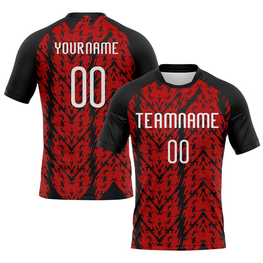 Custom Red White-Black Abstract Shape Sublimation Volleyball Uniform Jersey - Main View