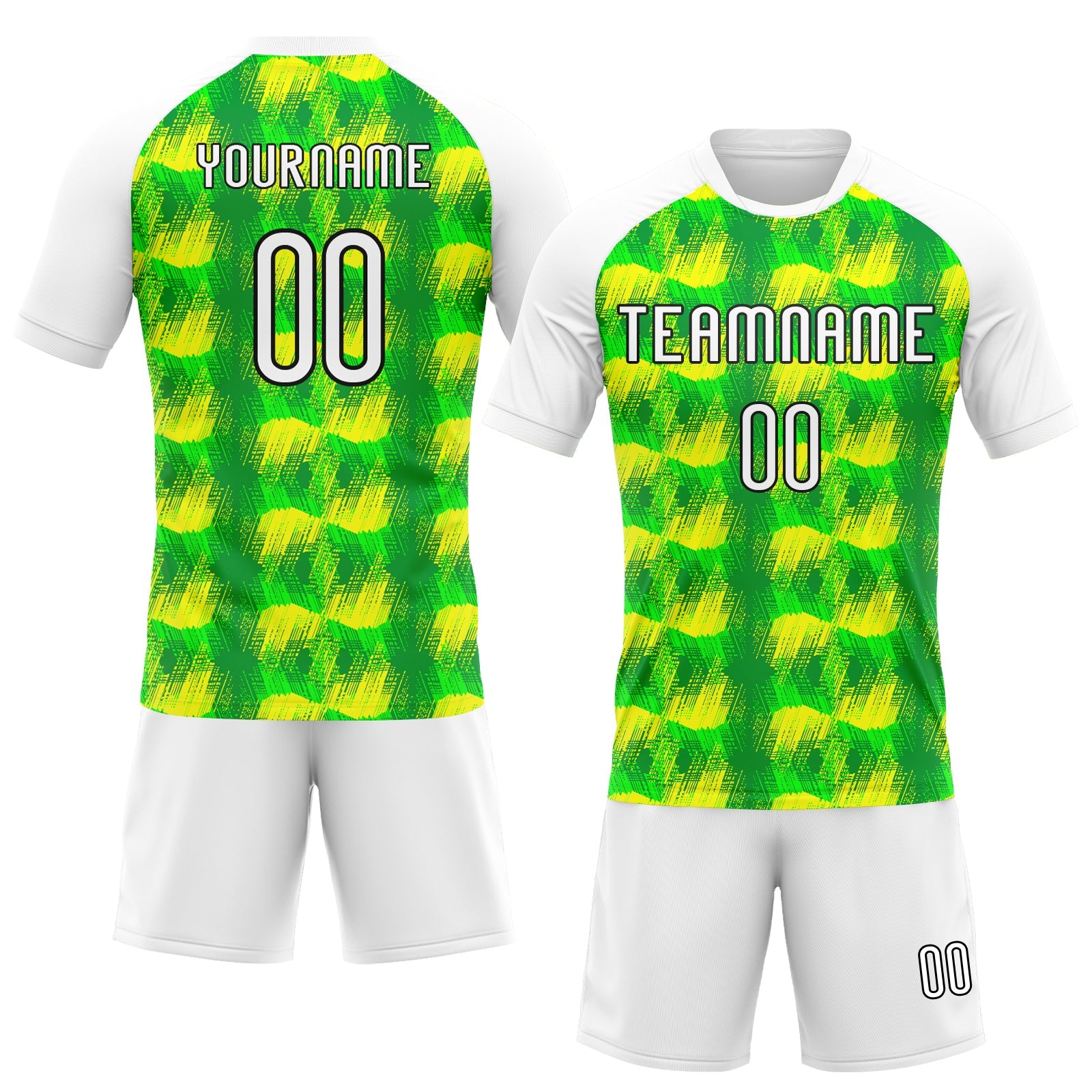 Custom Neon Green White-Black Abstract Shape Sublimation Volleyball Uniform Jersey view 2