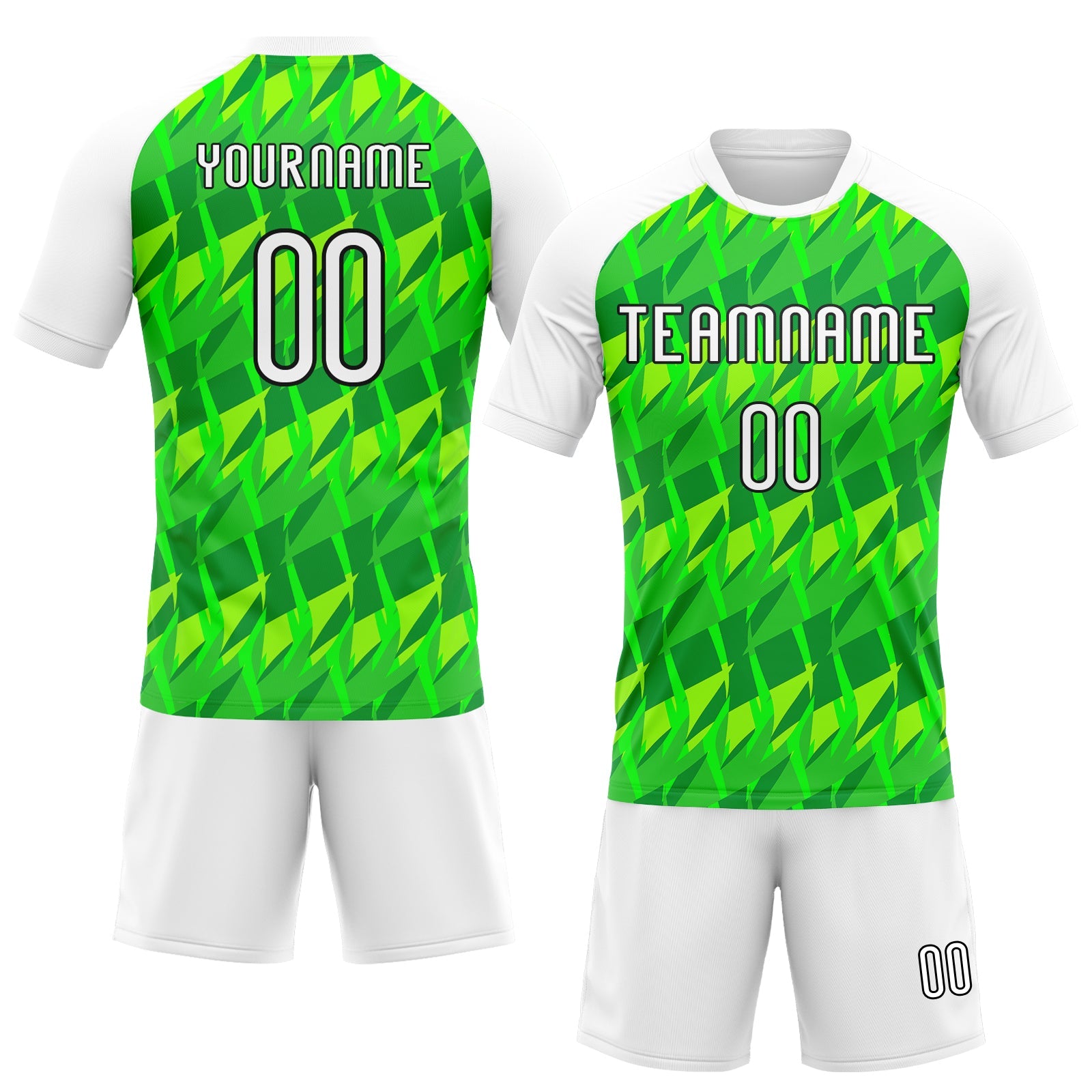 Custom Neon Green White-Black Abstract Shape Sublimation Volleyball Uniform Jersey view 2
