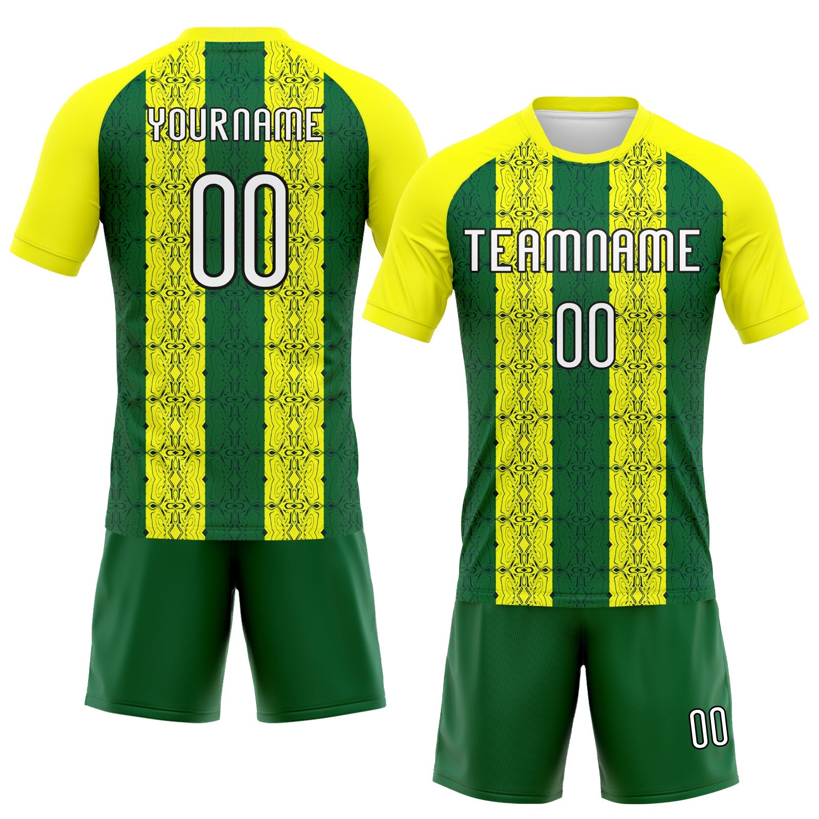 Custom Light Yellow Green-Black Abstract Shape Sublimation Volleyball Uniform Jersey view 2
