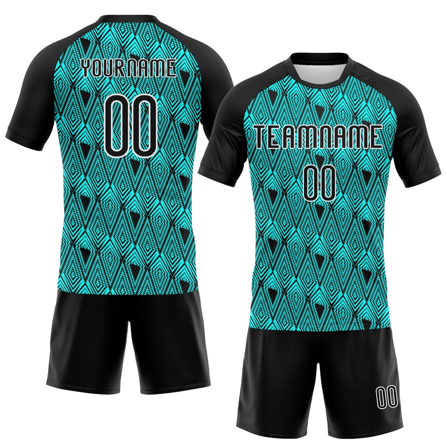 Custom Lakes Blue Black-White Geometric Shape Sublimation Volleyball Uniform Jersey view 2