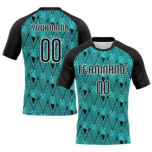 Custom Lakes Blue Black-White Geometric Shape Sublimation Volleyball Uniform Jersey - Main View