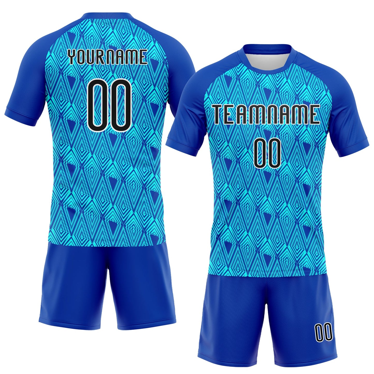 Custom Thunder Blue Black-Lakes Blue Geometric Shape Sublimation Volleyball Uniform Jersey view 2