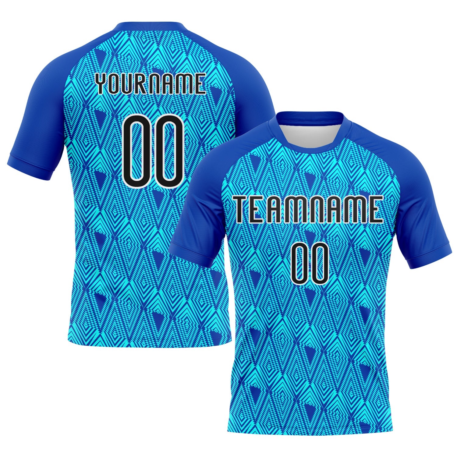 Custom Thunder Blue Black-Lakes Blue Geometric Shape Sublimation Volleyball Uniform Jersey - Main View