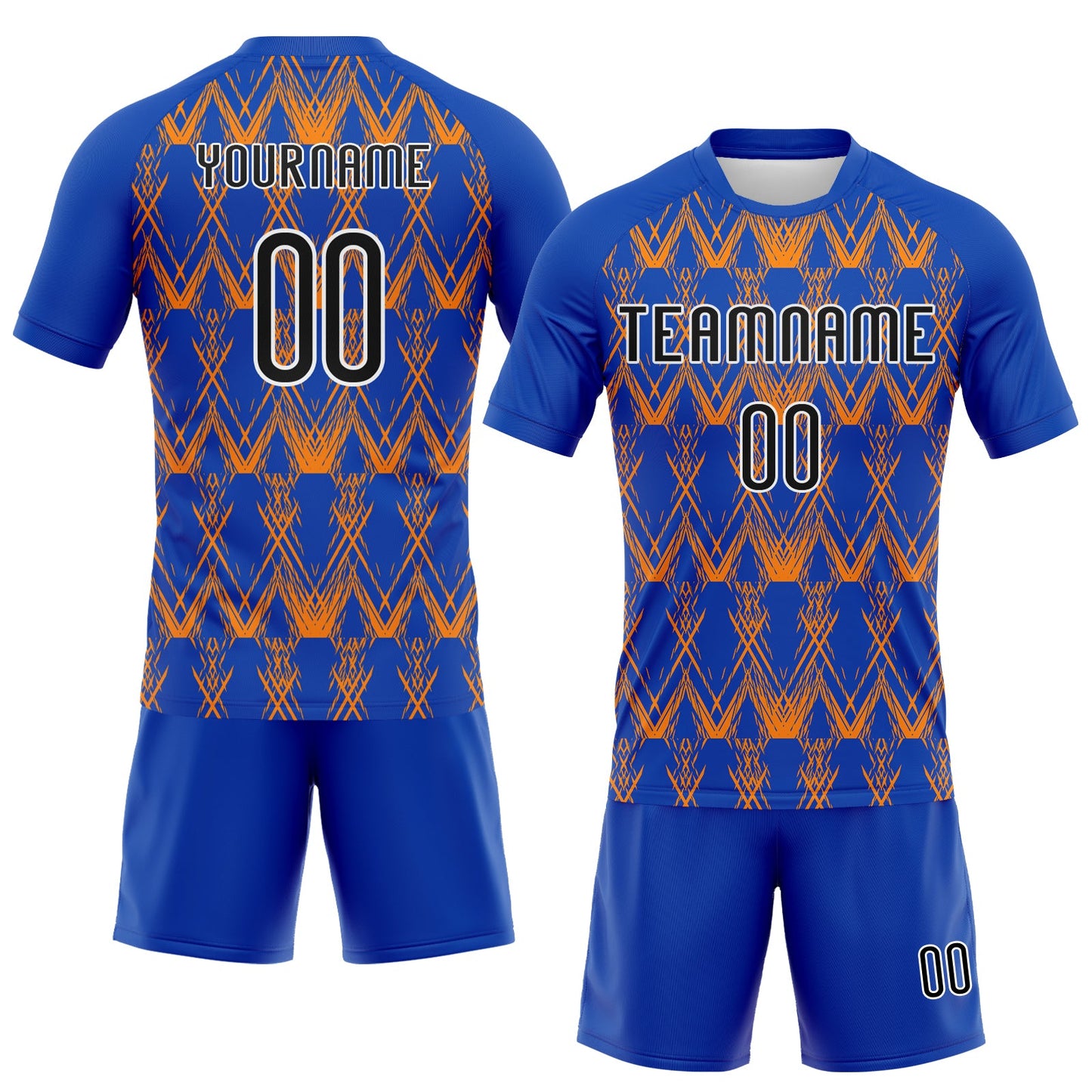 Custom Thunder Blue Black-Bay Orange Abstract Shape Sublimation Volleyball Uniform Jersey view 2