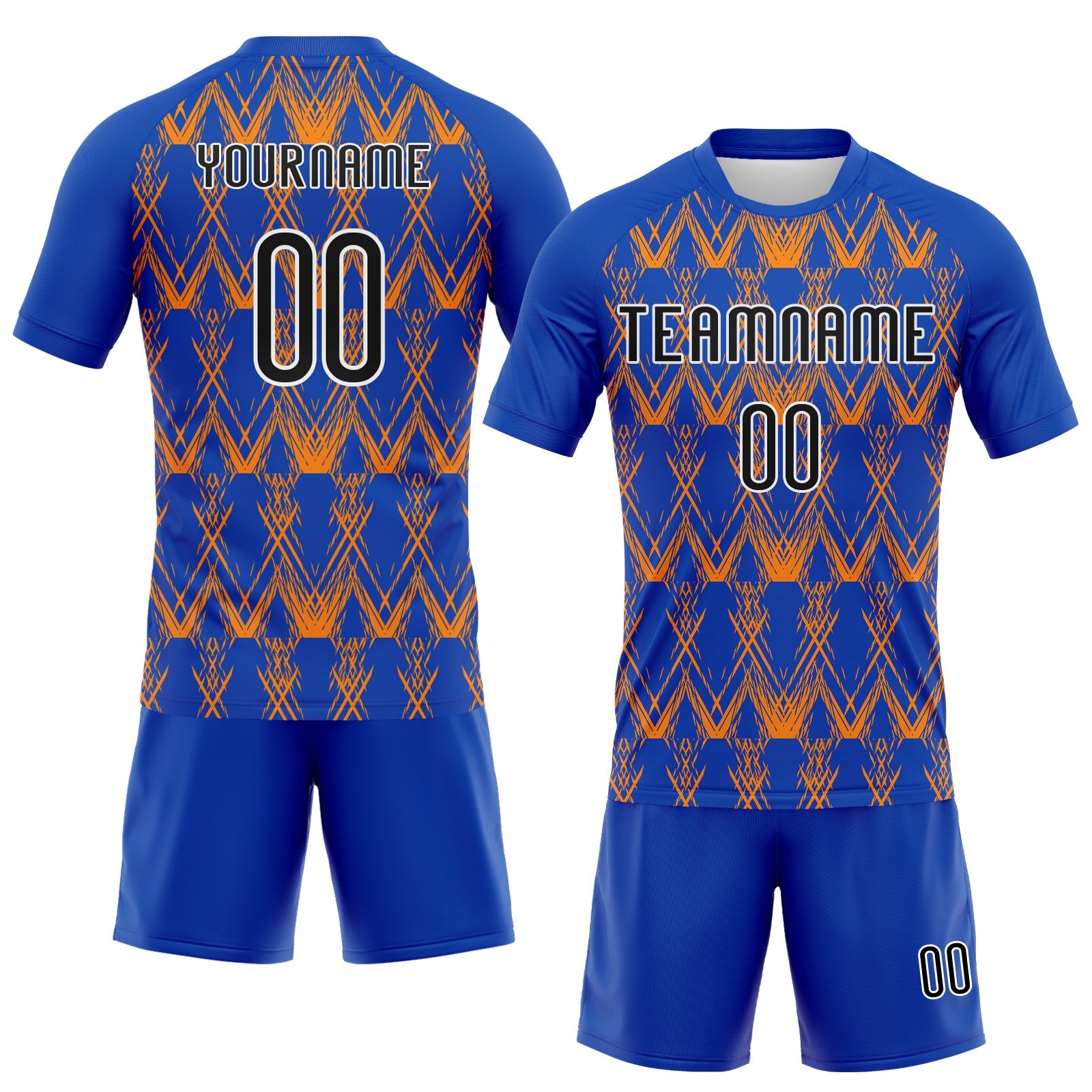 Custom Thunder Blue Black-Bay Orange Abstract Shape Sublimation Volleyball Uniform Jersey view 2