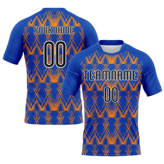 Custom Thunder Blue Black-Bay Orange Abstract Shape Sublimation Volleyball Uniform Jersey - Main View
